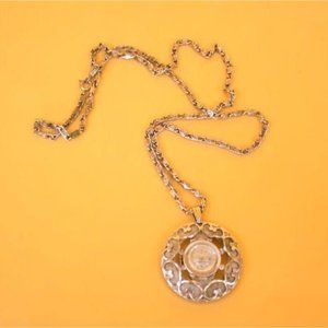 Vintage VANTAGE Silver Clock Pendant Necklace 24"